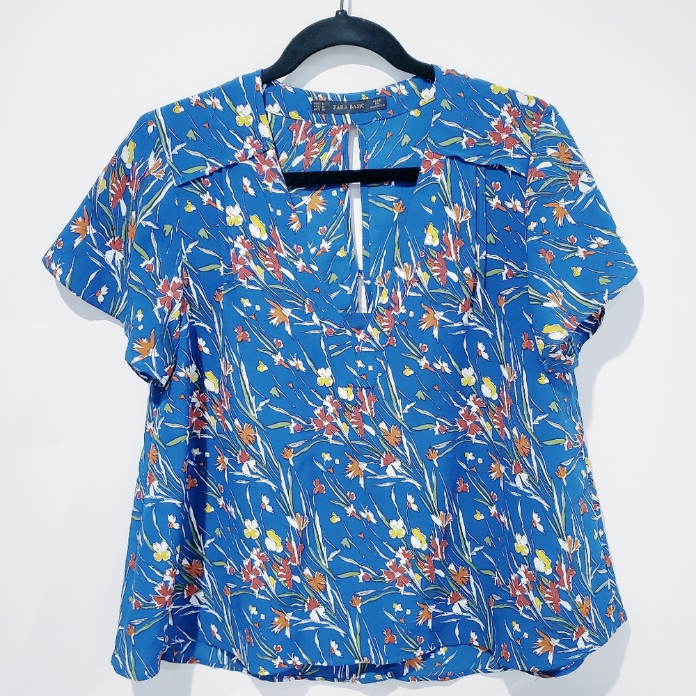Zara Floral Split Back Blouse
